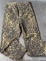 Women’s Leopard Print Wide Leg Denim Jeans Brown Black Y2K Size S NWOT Photo 0