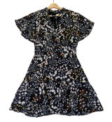 Parker Womens Floral V-Neck Flutter Sleeve Tiered Mini Dress‎ Black Small Photo 0