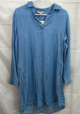 NEW Como Vintage women's light blue denim indigo long sleeve collared dress S‎ Photo 0