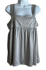 New York‎ & Co Women Top 8 Silver Sequins Flowy Babydoll Dressy Glam Glitz Retro Photo 0