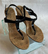 Black Patent Leather & Cork Wedge Heeled Sandals size 8 Photo 0