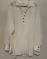 $168 FREE PEOPLE Vera Shirtdress M Eyelet Embroidered‎ Linen Blend Ivory White Photo 0