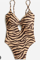 NWT J. Crew Front-twist one-piece in zebra stripe Brown‎ Tan BK543 Sz 24 Photo 0