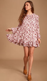 Free People Mini Dress These Dreams L Red Tea Floral Pleated Ruffle Cottagecore Photo 0