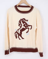 Unbranded Sweater Womens M Graphic Horse Cream Brown Intarsia Knit Excellent Photo 0