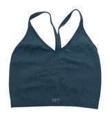 SET Active SCULPTFLEX Ribbed V Bra Model Off Duty Pilates Gym Top Teal Blue XS/S Photo 0