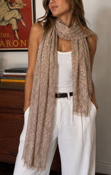Michael Kors Scarf Womens One Size Tan Cream Abstract Animal Print Fringe Wrap Photo 0