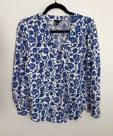 Ann Taylor Blue and white Popover Women's blouse size MP Photo 0