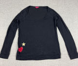 Betsey Johnson T-Shirt Womens M Black Scoop Long Sleeve Glitter Heart Star Top Photo 0