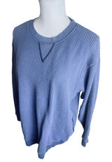 Aerie Oversized Waffle Knit Crewneck Sweatshirt Blue Gray sz M thermal Photo 0