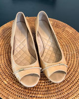 Cole Haan Air Tali Nude Patent Leather Peep Toe Wedge Heels Beige Pumps Photo 0
