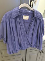 Free People Purple V-Neck Gathered Peasant Blouse Photo 0