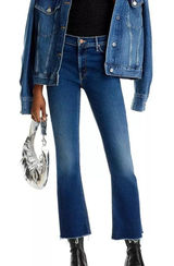 MOTHER The Outsider Ankle Fray Uncharted Waters Blue Denim Jeans Photo 0