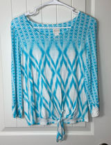 NWOT Chico’s women’s blue white dyed pattern tie 3/4‎ sleeve stretch top small Photo 0