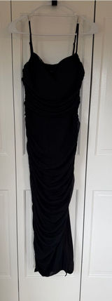 NWT Express Black Ruched‎ Mesh Midi Dress Size M Bodycon Cocktail Party Photo 0