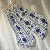 Urban Outfitters Pants smocked floral wide leg crop womens Blue (medium) boho Photo 0