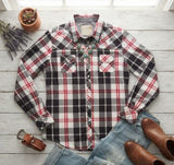 Cowgirl Up Womens Red Black Plaid Western Snap Embroidered Shirt Medium Photo 0