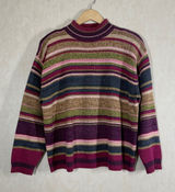 Tiara International Vintage Mock Neck Knit Sweater Grandma in Multi Stripe X Photo 0