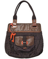 Fossil Key Per Quilted Brown‎ Leather Trim Tote Bag Key Charm Photo 0