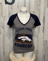Victoria’s Secret PINK Denver Broncos NFL V Neck Tee XS Gray Blue Football Shirt Photo 0