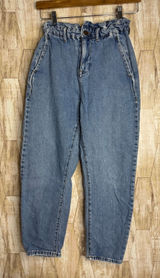 ZARA High Waisted Denim Jeans Paperbag Waist Straight Leg Women S Photo 0