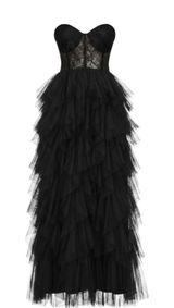 Faeriesty Maxi Dress Sz 1XL Black Lace Corset Tiered Tulle Gown‎ Goth Prom Photo 0
