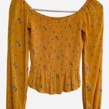 Hollister Deep Yellow Floral Long Sleeve Top Y2K Coquette Soft Girl XS EUC Photo 0