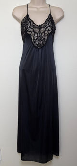 Val‎ Mode Womens Nightgown Medium Black Lace Trim Rose Accent Midi Slip Dress Photo 0