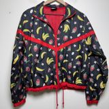 Nike Women Woven Jacket Mediun Black Fruit Banana Strawberry Windbreaker Photo 0