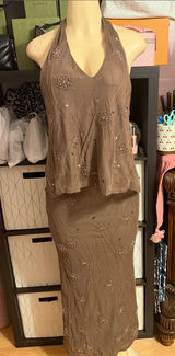 Primark Rita Ora Taupe Beaded Halter Top and Skirt Set Photo 0