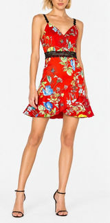 Alice + Olivia Kirby Seine Garden Mini Dress Size 0 Ruffled Floral-Print Lace Photo 0
