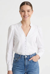 Madewell Top Womens XS White V Neck Puff Sleeve Blouse Tie Button‎ Cotton NY535 Photo 0