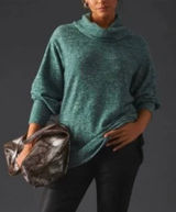 Maeve Cowl Neck Sweater‎ Womens Medium Green Excellent Marled Balloon Sleeve Photo 0
