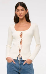 Abercrombie & Fitch Womens Cream Ribbed Tie‎ Front Stretch Cardigan Sweater Sz M Photo 0