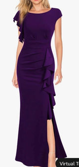 WOOSEA Womens Purple Ruffle Split Bodycon Mermaid Evening Cocktail Dress Size L Photo 0