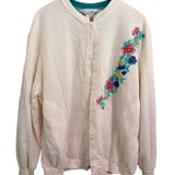 Blair Womens Crewneck Sweatshirt‎ Ivory Floral Embroidered Trim Size Large Photo 0
