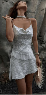 Zara White Sequin Ruffle Slip Mini Dress Size XS Bridal Cocktail 8306/732 Photo 0