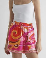 Express Pink Orange Swirl Print Elastic Waist‎ Tie Shorts L boho fairy Y2K Photo 0