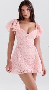 NEW House of cb VERITY Perfectly Pink Floral Lace Mini Dress sz XS Photo 0