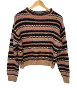 Elsamanda Striped Alpaca Wool Blend Sweater Womens Large Brown Multi Knit Italy‎ Photo 0