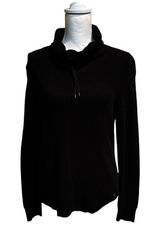 Lauren Ralph Lauren Waffle Knit Cowl Neck Sweater Drawstring Size Large Black Photo 0