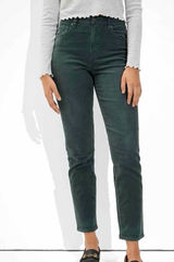 American Eagle Corduroy‎ Crop Pants Mom Straight Jean Teal Green 4 Y2K Twee Photo 0