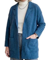 Eileen Fisher | Merino Wool Blend Teal Blue Notched Lapel Cardigan Blazer, S Photo 0