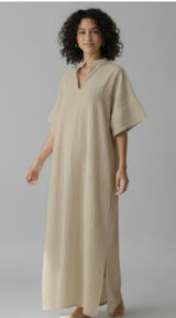 B'Gauze Womens Size 2 (L/XL) Cotton Gauze Tan/Beige V-Neck Maxi Dress Kaftan NWT Photo 0
