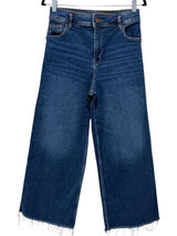 Boden High Waist Wide Leg Cropped Jeans Size 8R Blue Dark Wash Denim Frayed Hem Photo 0