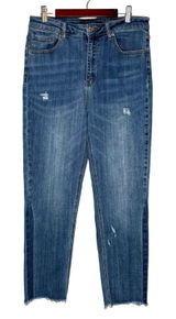 Risen Jeans High Rise Cropped Straight Leg Raw Hem Denim Size 30/11 Photo 0