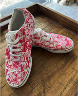 Vans Authentic Off The‎ Wall Logo Print Red White Sneakers Youth 5 VGUC Photo 0