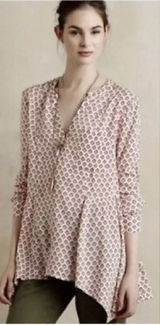 Maeve Anthropologie‎ Pink Medallion Sharkbite Hem Tunic Top Sz 0 Photo 0