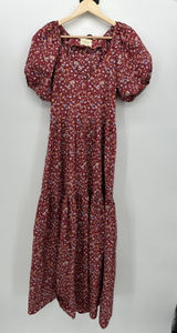 Sezane‎ Women Red Floral Maxi Dress Sz 36 Peasant Boho Cottagecore Feminine Photo 0