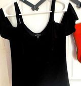RUFFLE OVERLAY COLD SHOULDER BLOUSE By Express xsm NWOT Photo 0